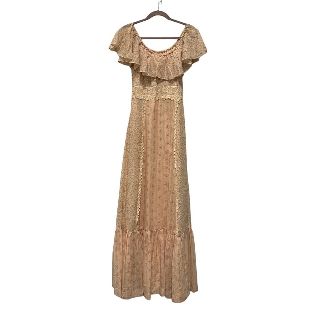 Vintage 70s Dress Women's Long Maxi Floral Print Sleeveless Cottagecore
